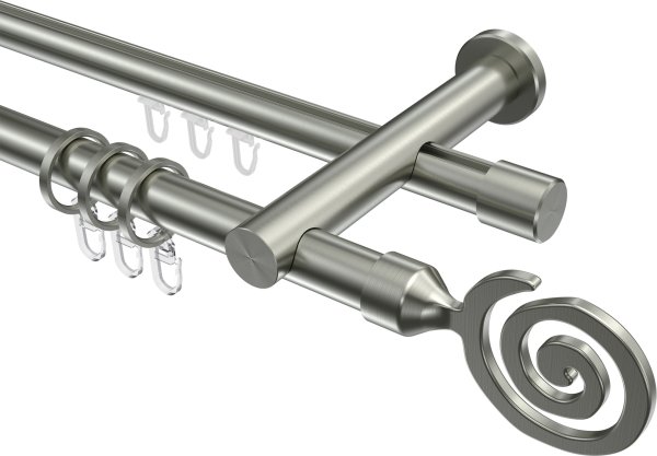 Rundrohr-Innenlauf Gardinenstange Edelstahl-Optik 20 mm Ø 2-läufig PLATON - Galaxa 100 cm