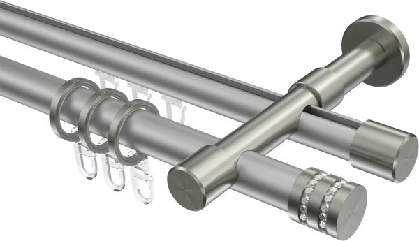 Rundrohr-Innenlauf Gardinenstange Aluminium / Metall 20 mm Ø 2-läufig PRESTIGE - Estana Silbergrau / Edelstahl-Optik 100 cm