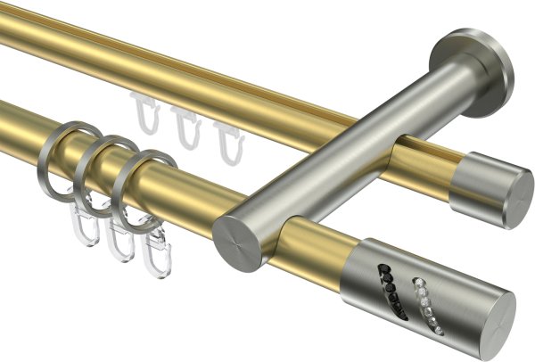 Rundrohr-Innenlauf Gardinenstange Messing-Optik / Edelstahl-Optik 20 mm Ø 2-läufig PLATON - Zoena 100 cm