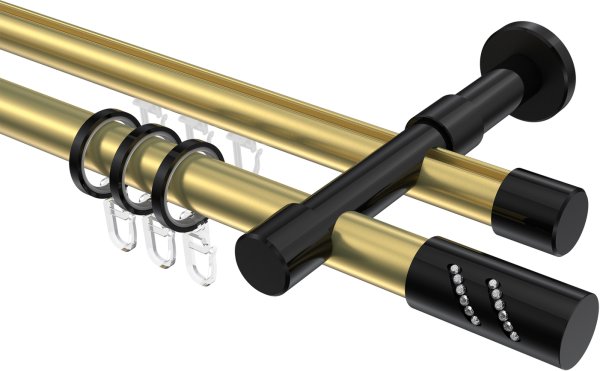 Rundrohr-Innenlauf Gardinenstange Aluminium / Metall 20 mm Ø 2-läufig PRESTIGE - Zoena Messing-Optik / Schwarz 100 cm