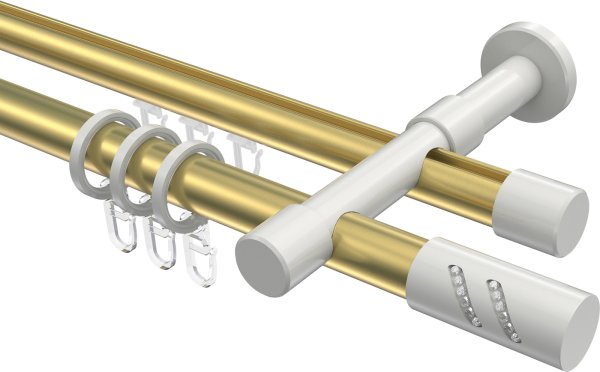 Rundrohr-Innenlauf Gardinenstange Aluminium / Metall 20 mm Ø 2-läufig PRESTIGE - Zoena Messing-Optik / Weiß 100 cm