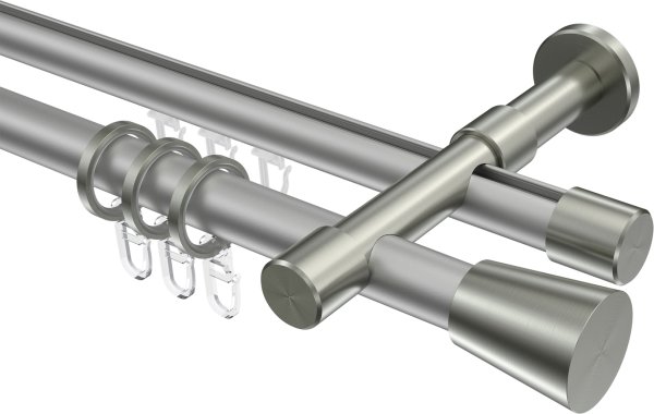 Rundrohr-Innenlauf Gardinenstange Aluminium / Metall 20 mm Ø 2-läufig PRESTIGE - Sitra Silbergrau / Edelstahl-Optik 100 cm