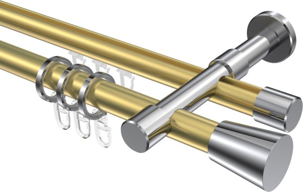 Rundrohr-Innenlauf Gardinenstange Aluminium / Metall 20 mm Ø 2-läufig PRESTIGE - Sitra Messing-Optik / Chrom 100 cm