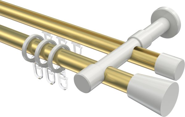 Rundrohr-Innenlauf Gardinenstange Aluminium / Metall 20 mm Ø 2-läufig PRESTIGE - Sitra Messing-Optik / Weiß 100 cm