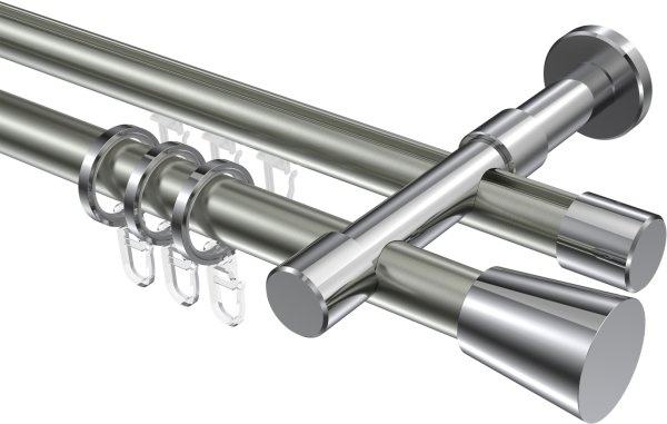 Rundrohr-Innenlauf Gardinenstange Aluminium / Metall 20 mm Ø 2-läufig PRESTIGE - Sitra Edelstahl-Optik / Chrom 100 cm