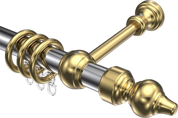 Gardinenstange Metall / Kunststoff 28 mm Ø CLASSIC - Rondo Chrom / Messing-farbig 100 cm