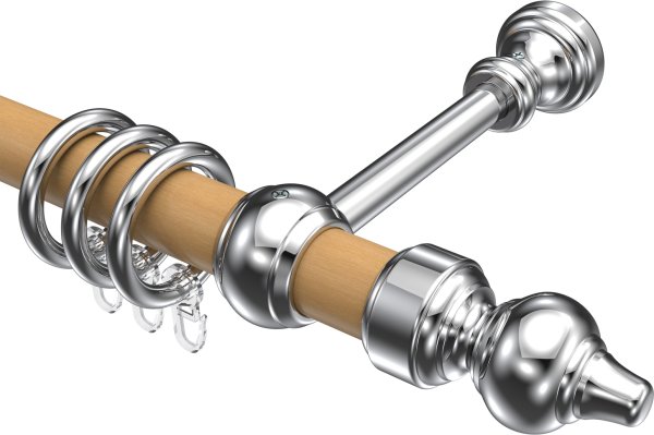 Gardinenstange Holz / Kunststoff 28 mm Ø CLASSIC - Rondo Buche lackiert / Chrom 100 cm