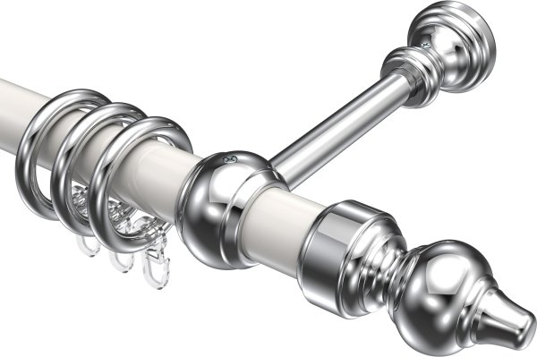 Gardinenstange Metall / Kunststoff 28 mm Ø CLASSIC - Rondo Weiß / Chrom 100 cm