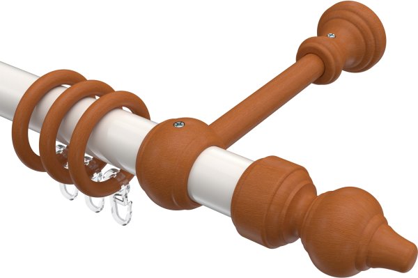 Gardinenstange Metall / Holz 28 mm Ø CLASSIC - Rondo Weiß / Kirschbaum lackiert 100 cm