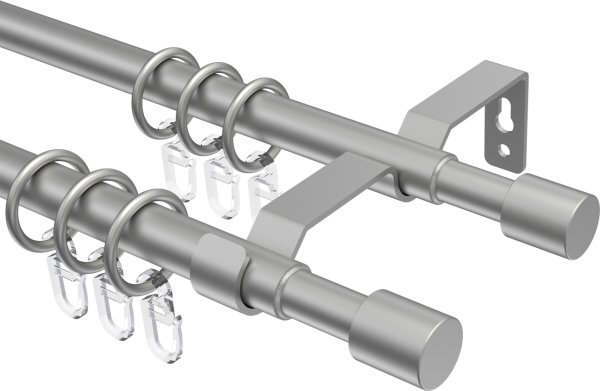 Ausziehbare Gardinenstange Metall / Kunststoff 16/13 mm 2-läufig Ø HERA - Livo Silbergrau 70-120 cm