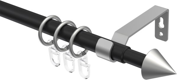 Ausziehbare Gardinenstange Metall / Kunststoff 16/13 mm Ø HERA - Cone Schwarz / Silbergrau