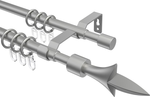Ausziehbare Gardinenstange Metall / Kunststoff 16/13 mm 2-läufig Ø HERA - Lily Silbergrau 70-120 cm