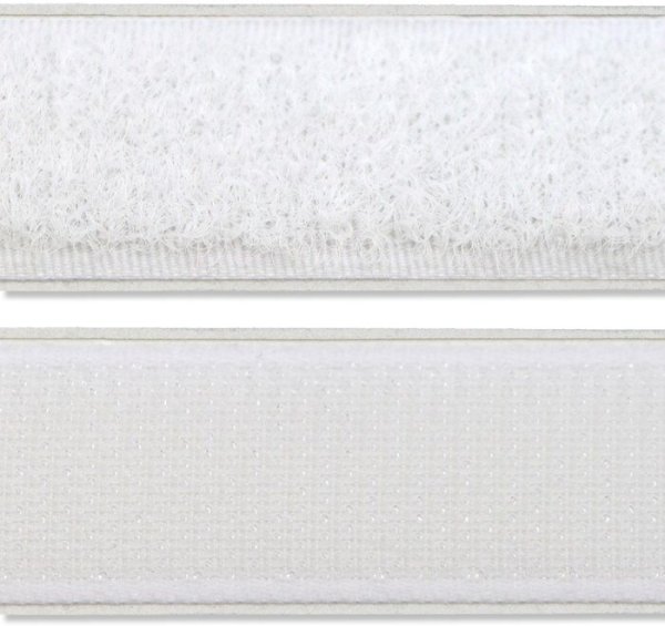 Pilzband (Klettband) mit Flauschband selbstklebend 20 mm Weiß 1 Meter