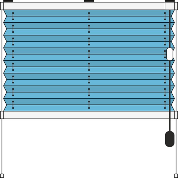 Plissee Modell F1 P, freihängend, Pendelsicherung mit Schnurbedienung