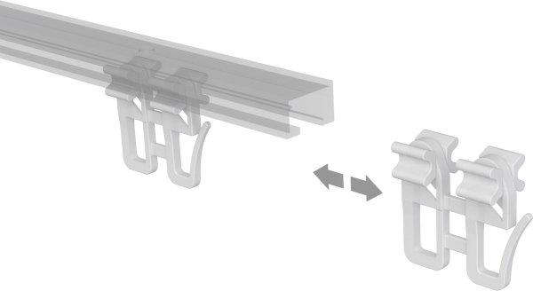 Schleuderwagen mit Faltengleiter u. Faltenhaken Kunststoff für Gardinenschienen / Innenlaufstangen (4 Stück)