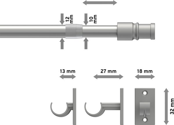 Caféhausstange Metall / Kunststoff 12/10 mm Ø Sora Silbergrau ausziehbar