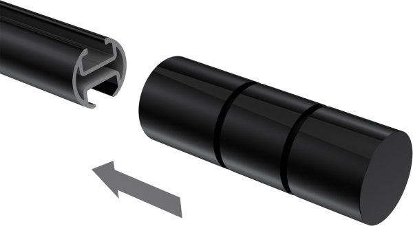 Endstücke Elanto (Rillenzylinder) Schwarz für Gardinenstangen 20 mm Ø (2 Stück)