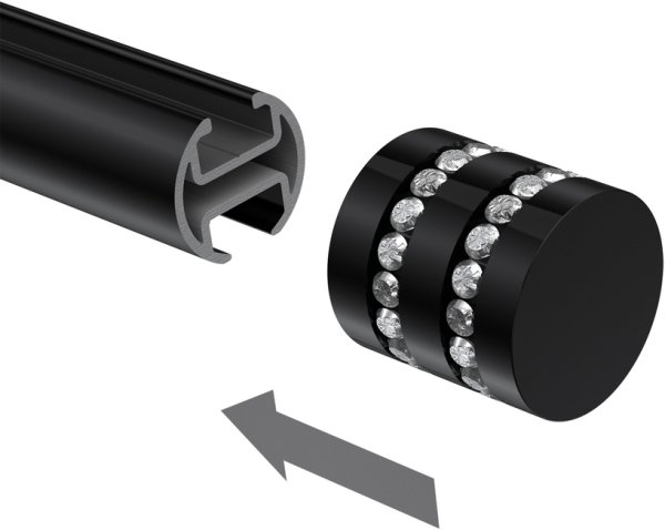 Endstücke Estana (Kappe Glitzer) Schwarz für Gardinenstangen 20 mm Ø (2 Stück)