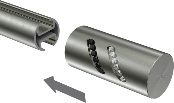 Endstücke Zoena (Zylinder Glitzer) Edelstahl-Optik für Gardinenstangen 20 mm Ø (2 Stück)