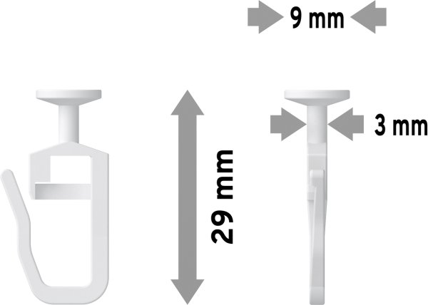 Faltengleiter Rundkopf 9 mm Ø mit Faltenhaken Kunststoff für Gardinenschienen / Innenlaufstangen (100 Stück)