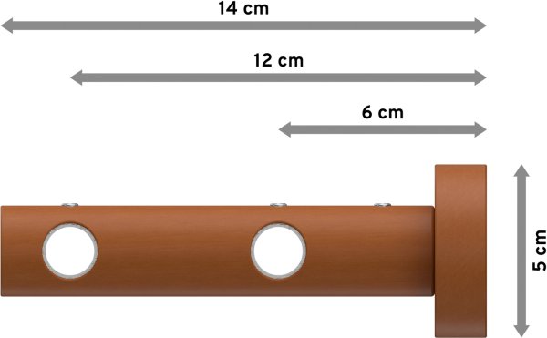 Gardinenstange Metall / Holz 16 mm Ø 2-läufig ADRIAN - Pin Schwarz / Kirschbaum lackiert