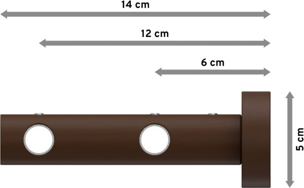 Gardinenstange Metall / Holz 16 mm Ø 2-läufig ADRIAN - Pin Silbergrau / Nussbaum lackiert