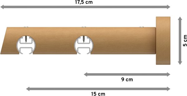 Innenlauf Gardinenstange Aluminium / Holz 20 mm Ø 2-läufig TALENT - Feta Edelstahl-Optik / Buche lackiert