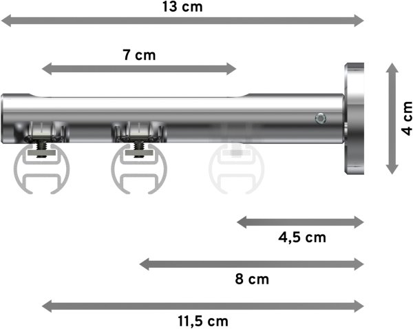 Innenlauf Gardinenstange Aluminium / Metall 20 mm Ø 2-läufig SITENO - Elanto Edelstahl-Optik / Chrom