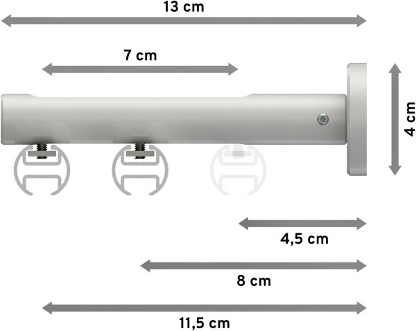 Innenlauf Gardinenstange Aluminium / Metall 20 mm Ø 2-läufig SITENO - Santo Edelstahl-Optik / Weiß