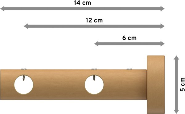 Träger Adrian Buche lackiert 2-läufig 6 und 12 cm für Gardinenstangen 16 mm Ø