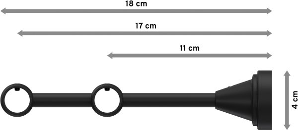 Träger Primus Schwarz 2-läufig 11 und 17 cm für Gardinenstangen 16 mm Ø