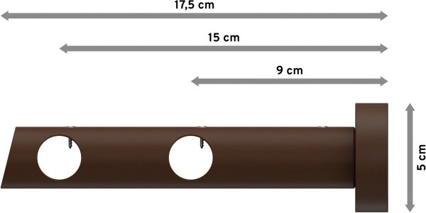 Träger Talena Nussbaum lackiert 2-läufig 9 und 15 cm für Gardinenstangen 20 mm Ø