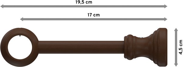 Träger Classic Nussbaum lackiert 1-läufig 17 cm für Gardinenstangen 28 mm Ø