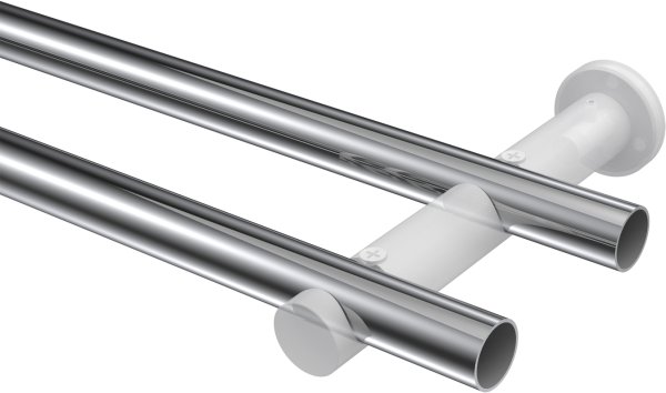 Gardinenstange Metall 20 mm Ø 2-läufig PLATON - Verano Chrom / Weiß (ohne Ringe)