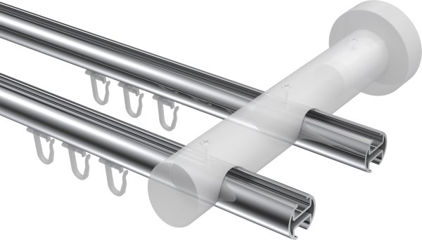 Innenlauf Gardinenstange Aluminium / Holz 20 mm Ø 2-läufig TALENT - Bero Chrom / Buche lackiert