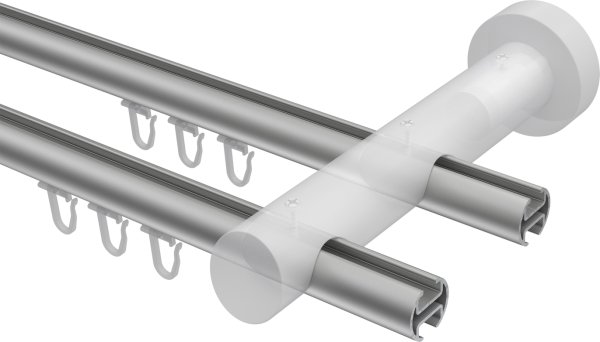 Innenlauf Gardinenstange Aluminium / Holz 20 mm Ø 2-läufig TALENT - Siveo Silbergrau / Nussbaum lackiert