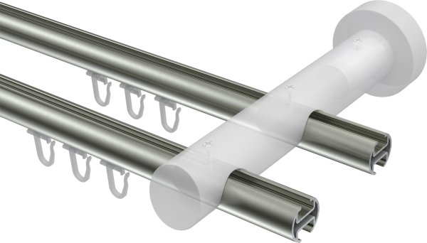 Innenlauf Gardinenstange Aluminium / Holz 20 mm Ø 2-läufig TALENT - Bero Edelstahl-Optik / Weiß lackiert