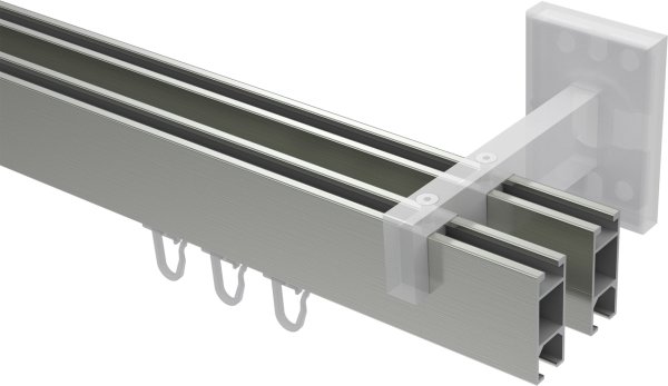 Innenlauf Gardinenstange Aluminium / Metall eckig 14x35 mm 2-läufig SMARTLINE - Conex Edelstahl-Optik / Chrom