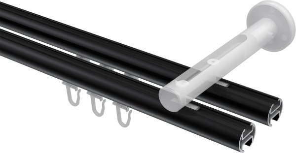 Innenlauf Gardinenstange Aluminium / Metall 20 mm Ø 2-läufig SITENO - Santo Schwarz / Edelstahl-Optik