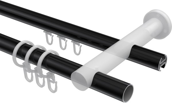 Rundrohr-Innenlauf Gardinenstange Aluminium / Metall 20 mm Ø 2-läufig PLATON - Santo Schwarz