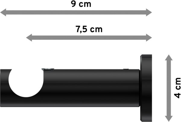 Träger Platon Schwarz 1-läufig 7,5 cm für Gardinenstangen 20 mm Ø