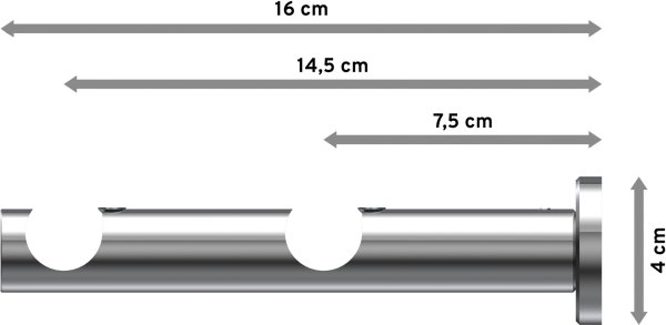 Träger Platon Chrom 2-läufig 7,5 und 14,5 cm für Gardinenstangen 20 mm Ø
