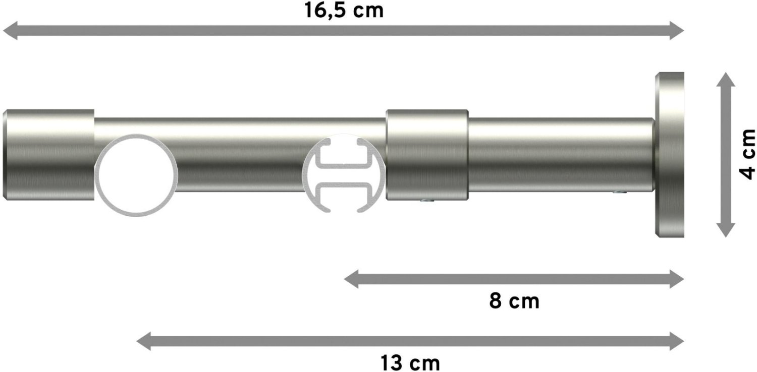 Rundrohr-Innenlauf Gardinenstange Aluminium / Metall 20 Zoena mm 100 Edelstahl-Optik PRESTIGE / 2-läufig Ø - Weiß
