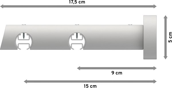 Innenlauf Gardinenstange Aluminium / Holz 20 mm Ø 2-läufig TALENT - Feta Silbergrau / Weiß lackiert