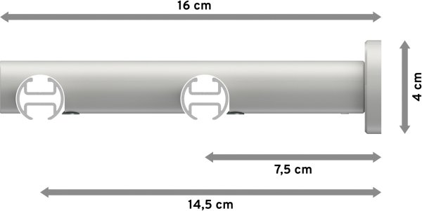 Innenlauf Gardinenstange Aluminium / Metall 20 mm Ø 2-läufig PLATON - Estana Silbergrau / Weiß