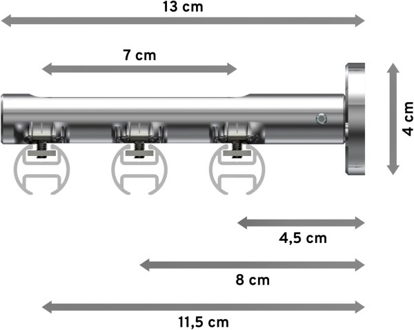 Innenlauf Gardinenstange Aluminium / Metall 20 mm Ø 3-läufig SITENO - Santo Silbergrau / Chrom