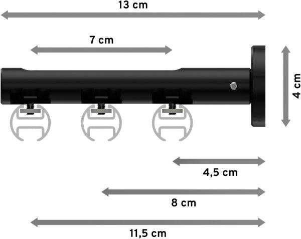 Innenlauf Gardinenstange Aluminium / Metall 20 mm Ø 3-läufig SITENO - Santo Silbergrau / Schwarz