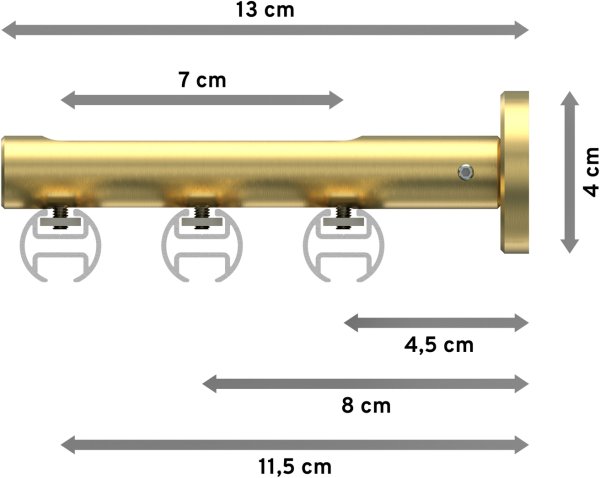 Innenlauf Gardinenstange Aluminium / Metall 20 mm Ø 3-läufig SITENO - Mavell Silbergrau / Messing-Optik