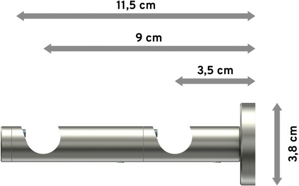 Träger Enorma Edelstahl 2-läufig 3,5 und 9,5 cm für Gardinenstangen 16 mm Ø