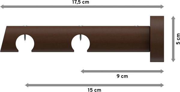 Träger Talent Nussbaum lackiert 2-läufig 9 und 15 cm für Innenlaufstangen 20 mm Ø